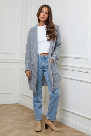 Gilet long à capuche - Gris