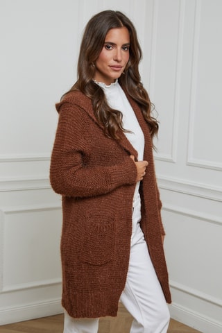 Gilet long à capuche - Marron