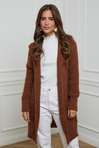 Gilet long à capuche - Marron