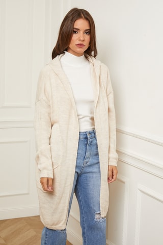 Gilet long à capuche - Beige