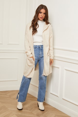 Gilet long à capuche - Beige