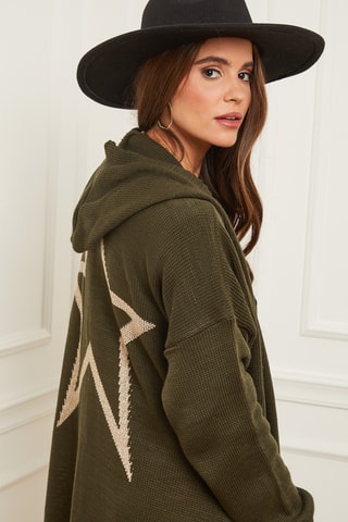 Gilet long à capuche - Kaki