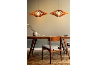 2 Hanglampen Crown Walnoothout-imitatie