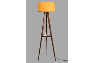 Houten Staanlamp Sehbali Tripod Naturel en mosterdgeel
