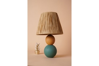 Houten Tafellamp YL489 Blauw en Beige