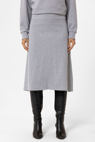 Jupe midi taille haute - Gris clair chiné