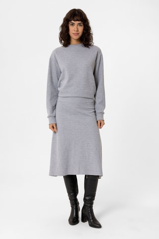 Jupe midi taille haute - Gris clair chiné