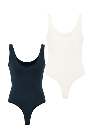 2 bodys - Bleu marine et blanc