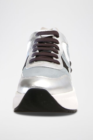 Geitenleren Platform Sneakers Lana - Zilverkleurig en Donkergrijs