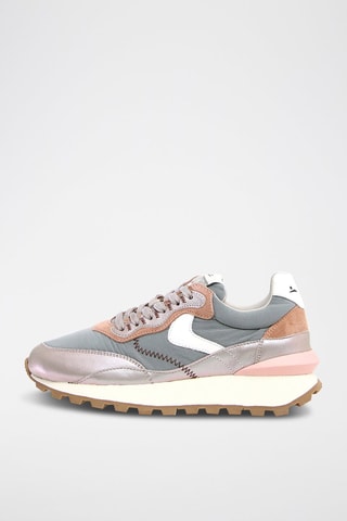 Leren Sneakers Qwark - Zilverkleurig en Donkergrijs