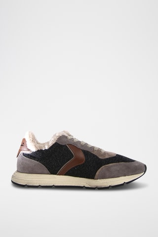 Gevoerde Leren en Wollen Sneakers - Zwart en Bruin