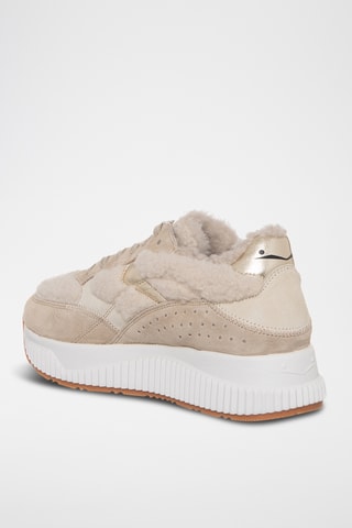 Leren Gevoerde Sneakers - Beige