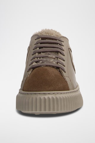 Leren Gevoerde Sneakers - Taupe