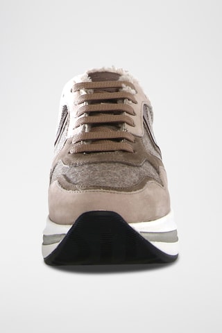 Gevoerde Leren en Wollen Sneakers - Grijs en Beige