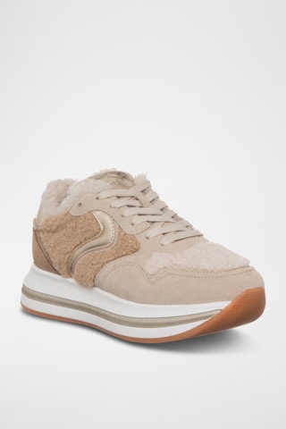 Leren Gevoerde Sneakers - Beige en Bruin