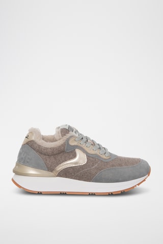 Gevoerde Leren en Wollen Sneakers - Grijs en Beige