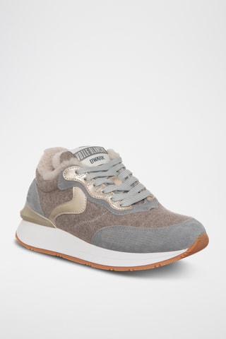 Gevoerde Leren en Wollen Sneakers - Grijs en Beige