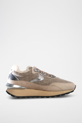 Gevoerde Leren en Wollen Sneakers - Beige en Lichtgrjis