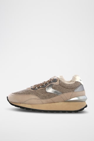 Gevoerde Leren en Wollen Sneakers - Beige en Lichtgrjis