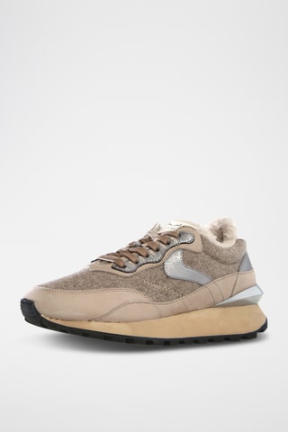 Gevoerde Leren en Wollen Sneakers - Beige en Lichtgrjis
