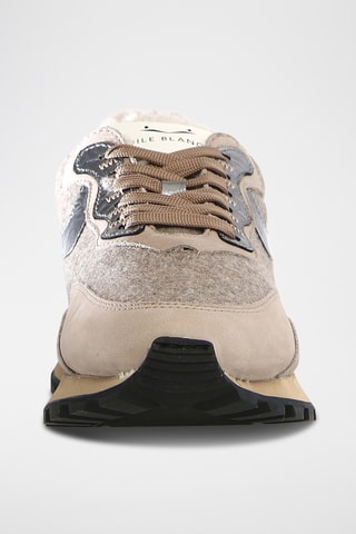 Gevoerde Leren en Wollen Sneakers - Beige en Lichtgrjis