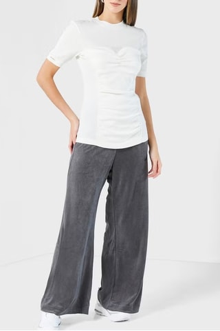 Pantalon wide legs taille haute en velours Terry - Bleu marine