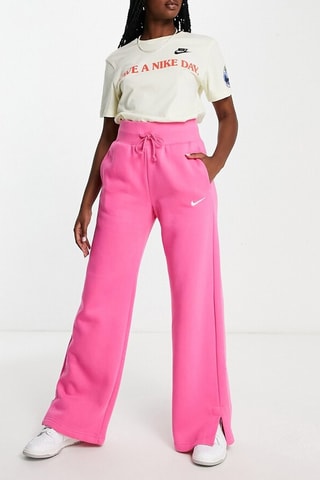 Pantalon wide legs taille haute Nike mini swoosh - Rose