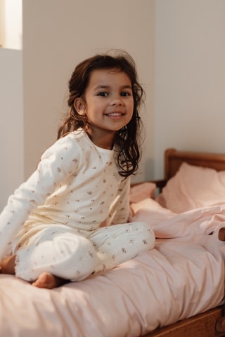 Pijama em algodão biológico - Bege e rosa