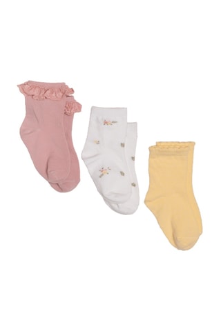 3 pares de meias em algodão biológico - Rosa e branco