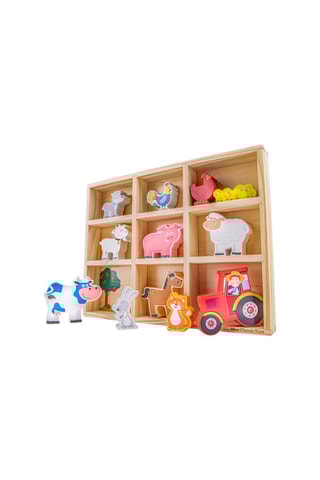 Boîte figurines animaux de la ferme en bois - Dès 18 mois