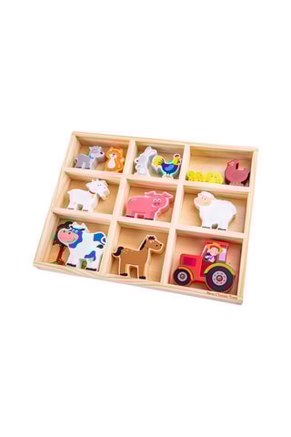 Boîte figurines animaux de la ferme en bois - Dès 18 mois