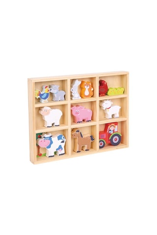 Boîte figurines animaux de la ferme en bois - Dès 18 mois