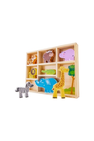 Boîte figurines de la savane en bois - Dès 18 mois
