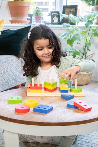 Puzzle d'empilement géométrique en bois - 16 pièces - Dès 1 an