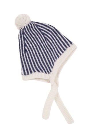 Gorro com pompom em lã merino - Azul-marinho