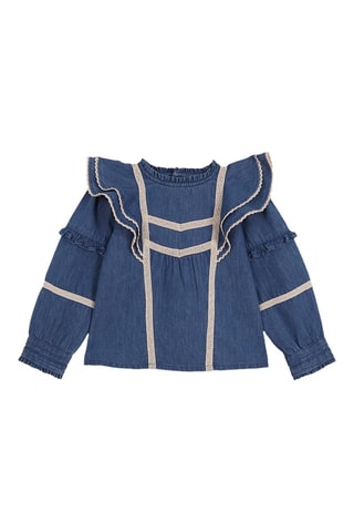 Blusa com folhos de ganga - Azul-marinho