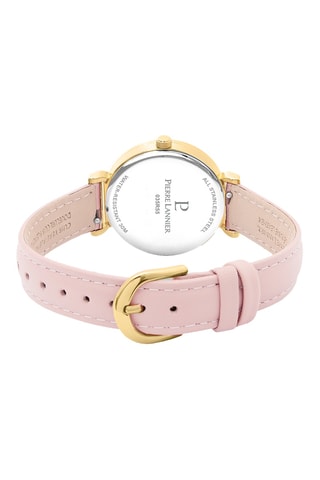 Leren Quartz Horloge Ligne Pure - Lichtroze en Goudkleurig