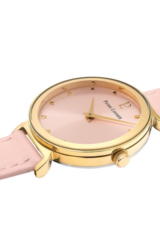 Leren Quartz Horloge Ligne Pure - Lichtroze en Goudkleurig