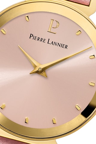 Leren Quartz Horloge Ligne Pure - Lichtroze en Goudkleurig