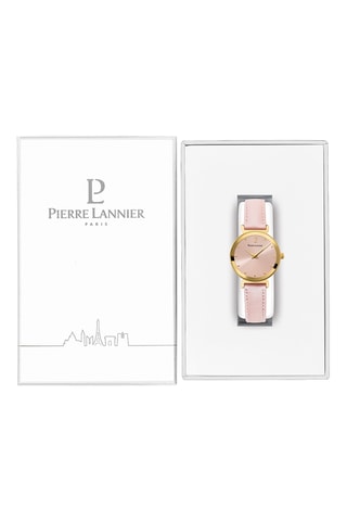 Leren Quartz Horloge Ligne Pure - Lichtroze en Goudkleurig