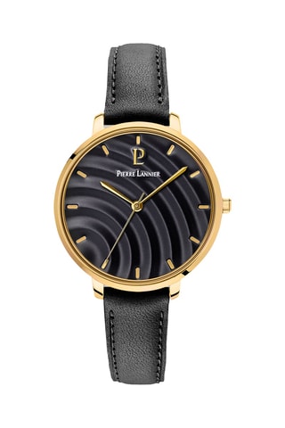 Leren Quartz Horloge Betty - Zwart en Goudkleurig