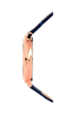Leren Quartz Horloge versierd met Swarovski Cristal Kristallen - Blauw en Roségoudkleurig