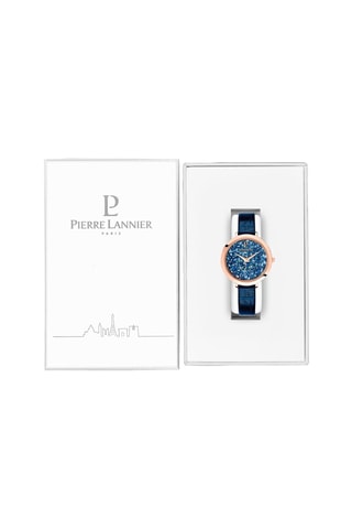 Leren Quartz Horloge versierd met Swarovski Cristal Kristallen - Blauw en Roségoudkleurig