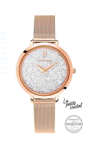 Stalen Quartz Horloge versierd met Swarovski Kristallen Petite Cristal - Roségoudkleurig en Wit