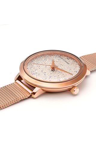 Stalen Quartz Horloge versierd met Swarovski Kristallen Petite Cristal - Roségoudkleurig en Wit