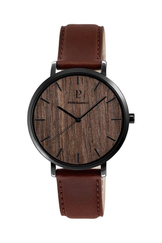 Montre à quartz en cuir Nature Marron foncé et noir