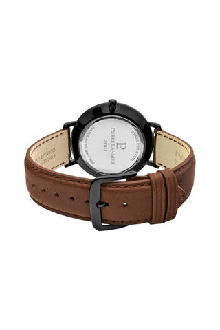 Montre à quartz en cuir Nature Marron foncé et noir