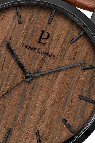 Montre à quartz en cuir Nature Marron foncé et noir