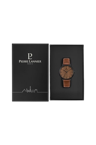 Montre à quartz en cuir Nature Marron foncé et noir