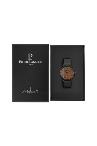 Stalen Quartz Horloge Nature Zwart en Lichtbruin